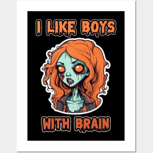 Zombie Girl Perfect for Halloween " I Like Boys With Brian" Orange Pumpkin Color Posters and Art